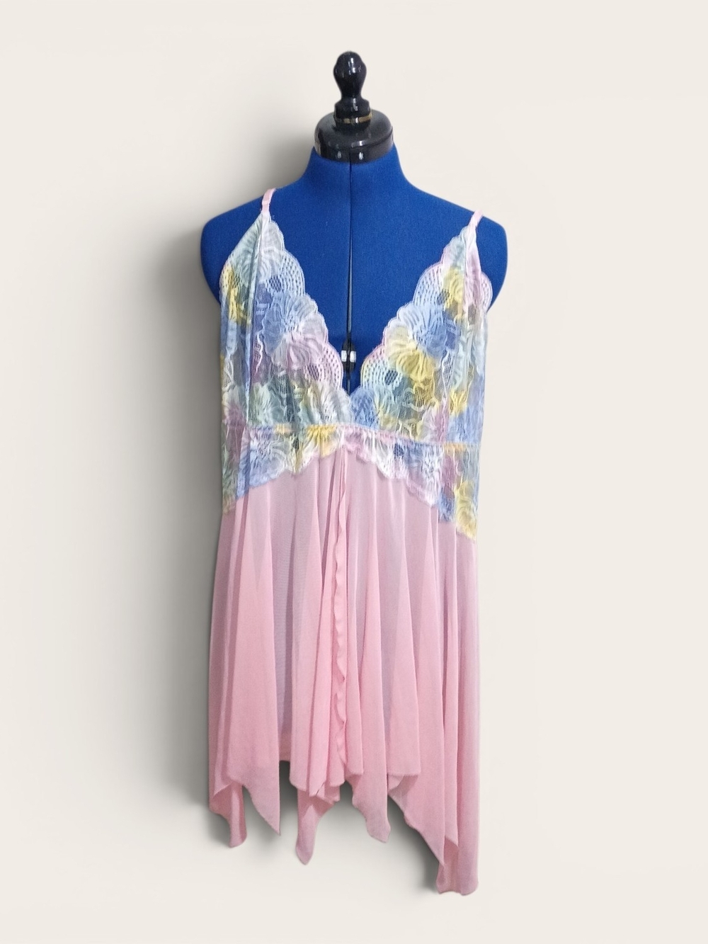 Sheer Lace-Trim Pink Babydoll Chemise Size 2X